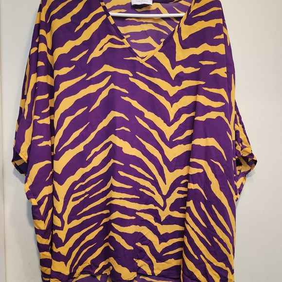 Adrienne Tops - Oversized Adrienne Vibrant Purple and Yellow Zebra Blouse